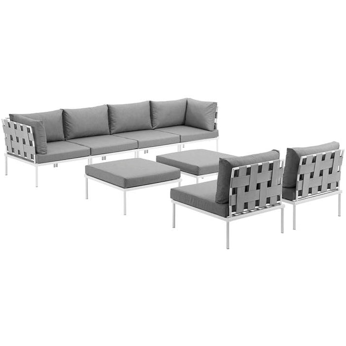 Harmony 8 Piece Outdoor Patio Aluminum Sectional Sofa Set 2624-WHI-GRY-SET