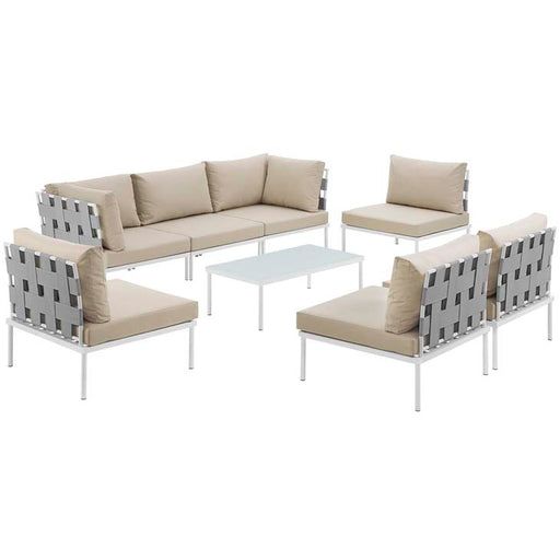 Harmony 8 Piece Outdoor Patio Aluminum Sectional Sofa Set 2625-WHI-BEI-SET