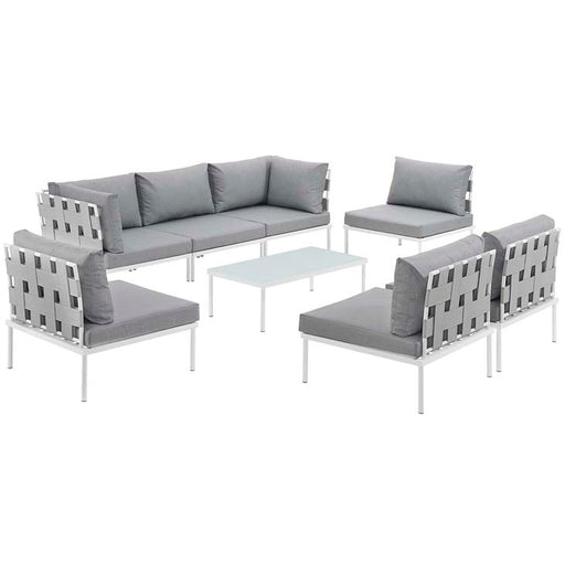 Harmony 8 Piece Outdoor Patio Aluminum Sectional Sofa Set 2625-WHI-GRY-SET