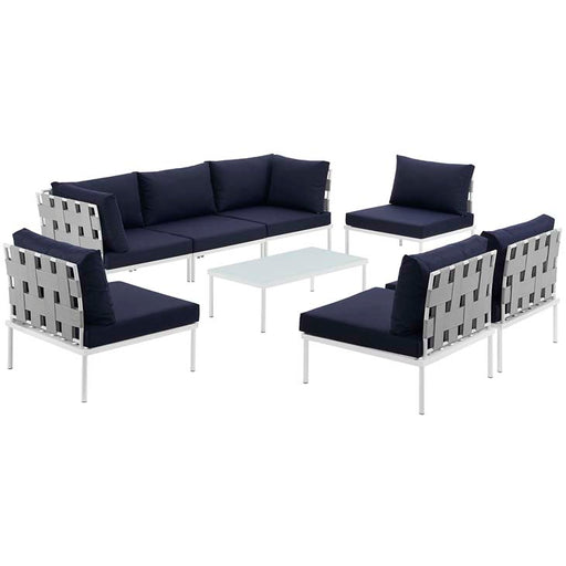 Harmony 8 Piece Outdoor Patio Aluminum Sectional Sofa Set 2625-WHI-NAV-SET