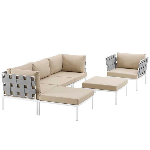 Harmony 6 Piece Outdoor Patio Aluminum Sectional Sofa Set 2626-WHI-BEI-SET