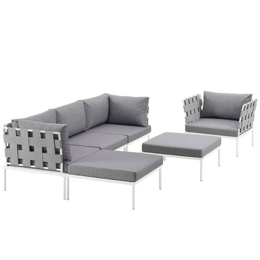 Harmony 6 Piece Outdoor Patio Aluminum Sectional Sofa Set 2626-WHI-GRY-SET