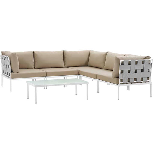 Harmony 6 Piece Outdoor Patio Aluminum Sectional Sofa Set 2627-WHI-BEI-SET