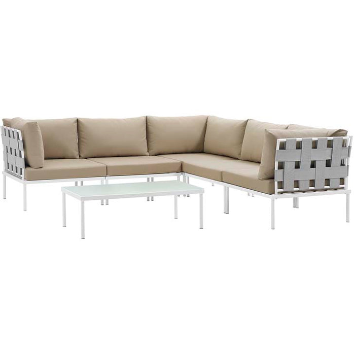 Harmony 6 Piece Outdoor Patio Aluminum Sectional Sofa Set 2627-WHI-BEI-SET