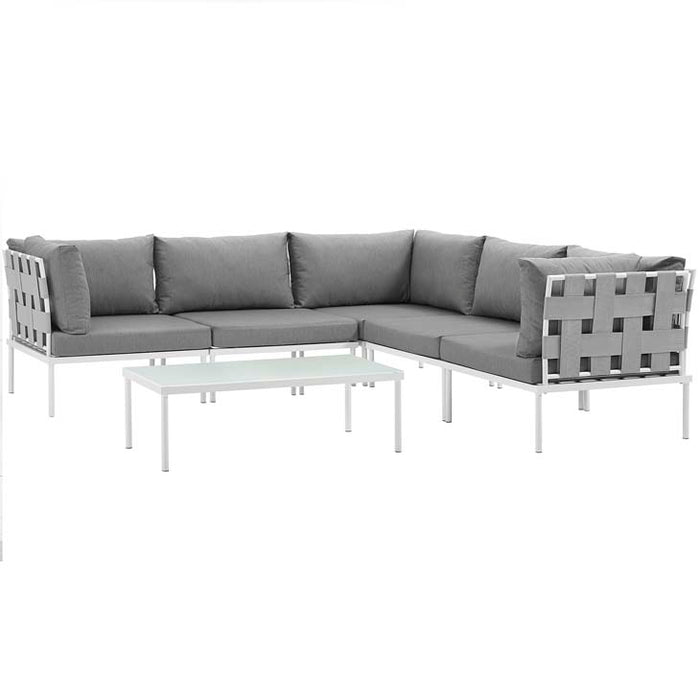 Harmony 6 Piece Outdoor Patio Aluminum Sectional Sofa Set 2627-WHI-GRY-SET