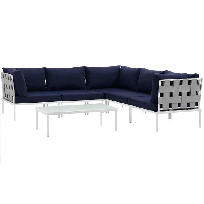 Harmony 6 Piece Outdoor Patio Aluminum Sectional Sofa Set 2627-WHI-NAV-SET