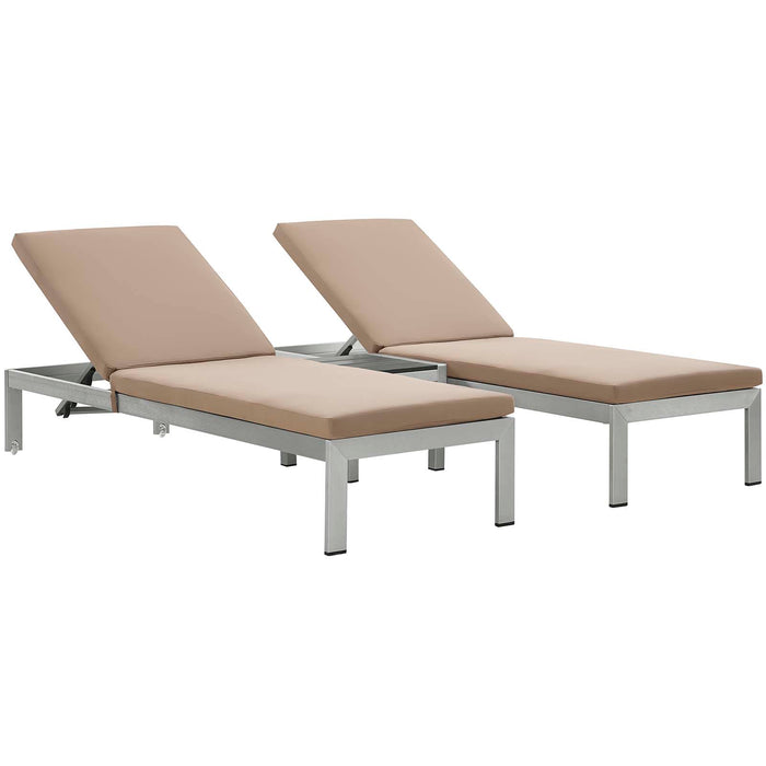 Shore 3 Piece Outdoor Patio Aluminum Chaise with Cushions 2736-SLV-MOC-SET