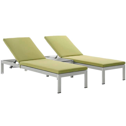 Shore 3 Piece Outdoor Patio Aluminum Chaise with Cushions 2736-SLV-PER-SET