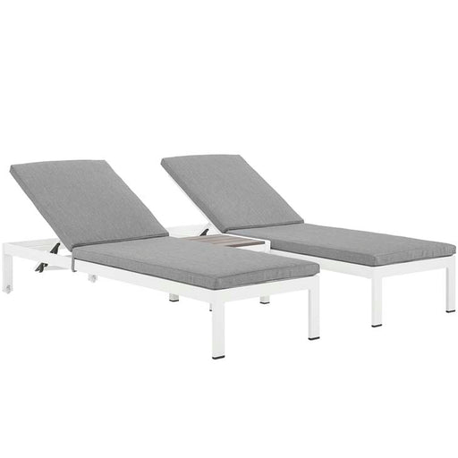 Shore 3 Piece Outdoor Patio Aluminum Chaise with Cushions 2736-WHI-GRY-SET