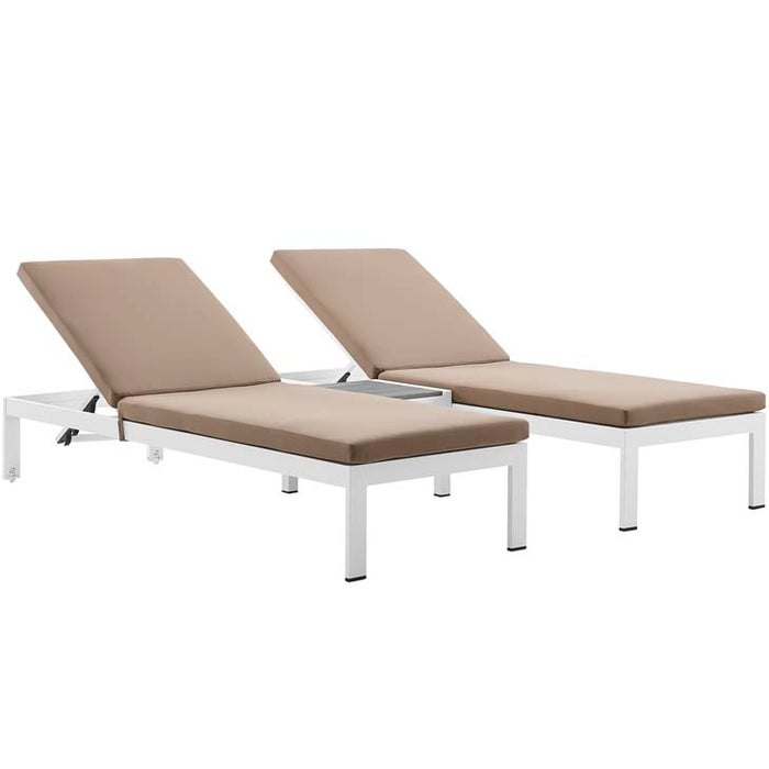 Shore 3 Piece Outdoor Patio Aluminum Chaise with Cushions 2736-WHI-MOC-SET