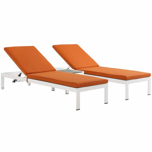 Shore 3 Piece Outdoor Patio Aluminum Chaise with Cushions 2736-WHI-ORA-SET