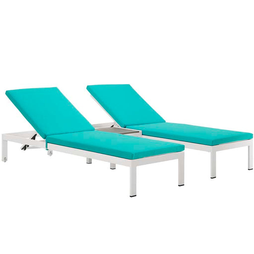 Shore 3 Piece Outdoor Patio Aluminum Chaise with Cushions 2736-WHI-TRQ-SET