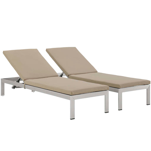 Shore Chaise with Cushions Outdoor Patio Aluminum Set of 2 2737-SLV-BEI-SET