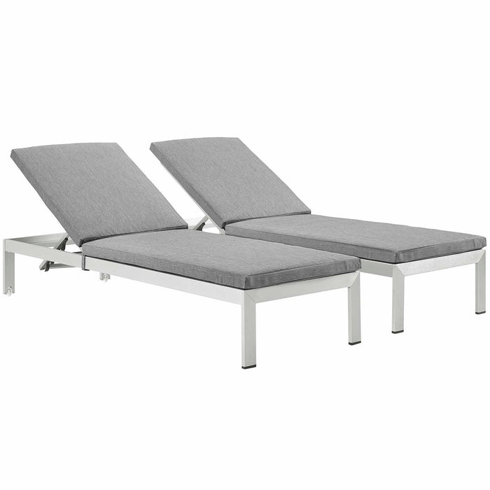 Shore Chaise with Cushions Outdoor Patio Aluminum Set of 2 2737-SLV-GRY-SET