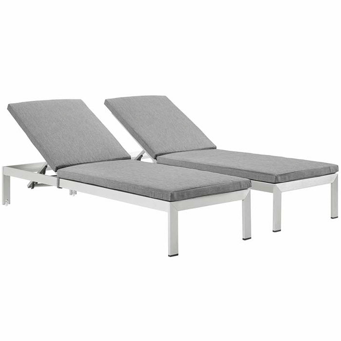 Shore Set of 2 Outdoor Patio Aluminum Chaise with Cushions 2737-SLV-GRY-SET