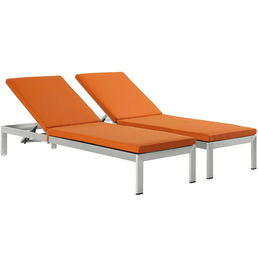 Shore Chaise with Cushions Outdoor Patio Aluminum Set of 2 2737-SLV-ORA-SET