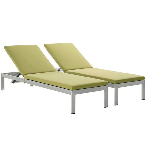 Shore Set of 2 Outdoor Patio Aluminum Chaise with Cushions 2737-SLV-PER-SET