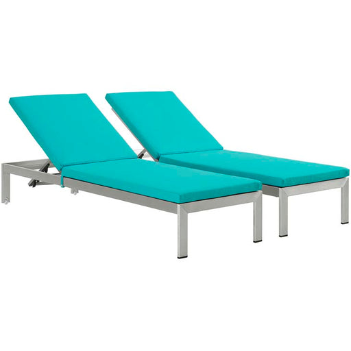 Shore Set of 2 Outdoor Patio Aluminum Chaise with Cushions 2737-SLV-TRQ-SET