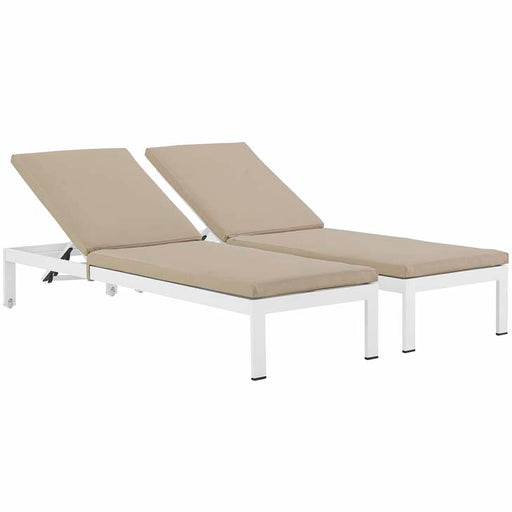 Shore Set of 2 Outdoor Patio Aluminum Chaise with Cushions 2737-WHI-BEI-SET