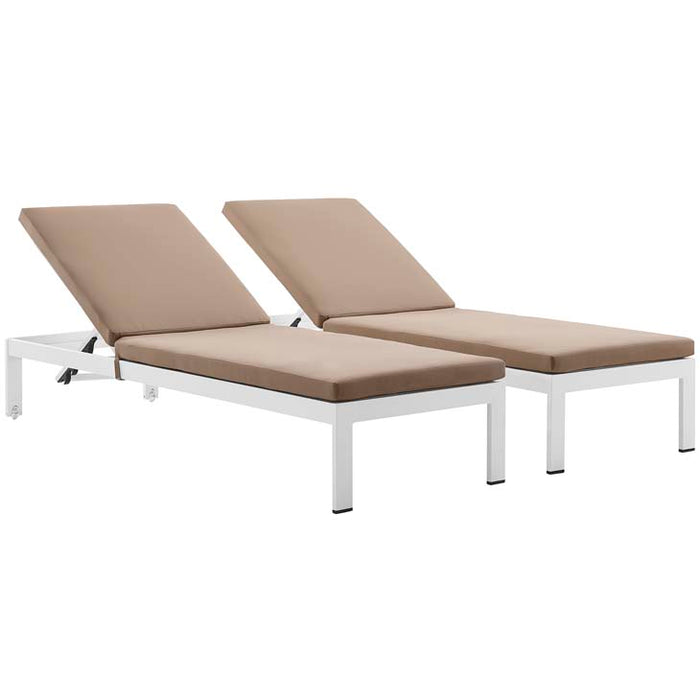 Shore Set of 2 Outdoor Patio Aluminum Chaise with Cushions 2737-WHI-MOC-SET