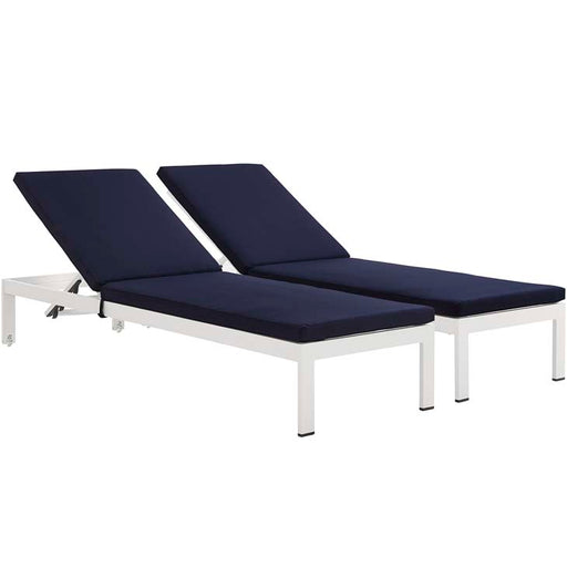 Shore Set of 2 Outdoor Patio Aluminum Chaise with Cushions 2737-WHI-NAV-SET