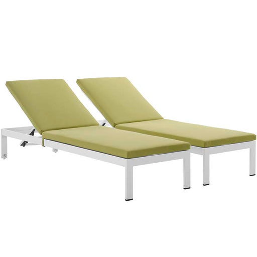 Shore Set of 2 Outdoor Patio Aluminum Chaise with Cushions 2737-WHI-PER-SET