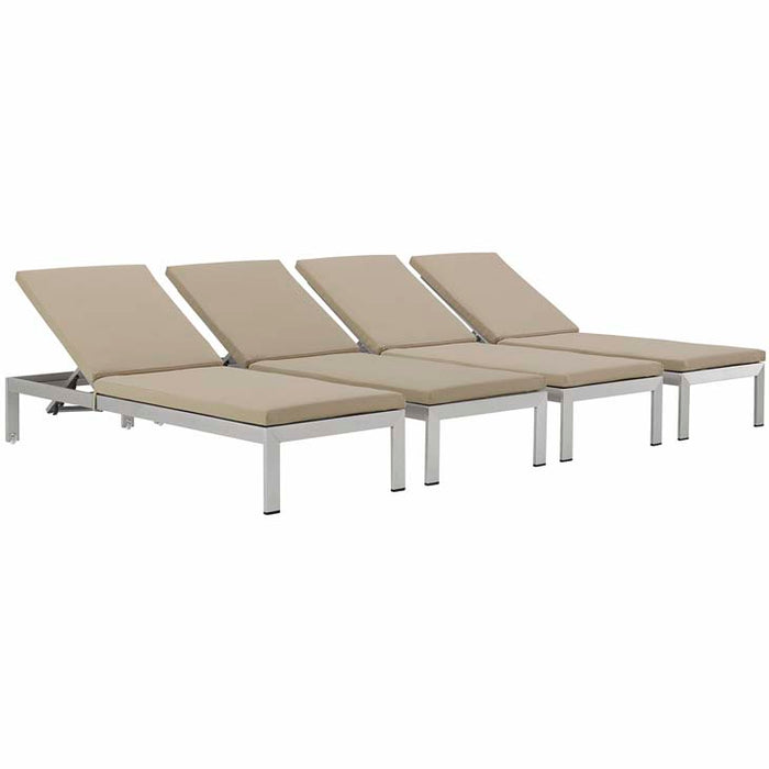 Shore Set of 4 Outdoor Patio Aluminum Chaise with Cushions 2738-SLV-BEI-SET