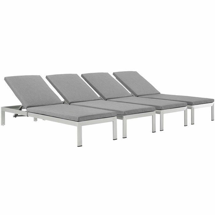 Shore Chaise with Cushions Outdoor Patio Aluminum Set of 4 2738-SLV-GRY-SET