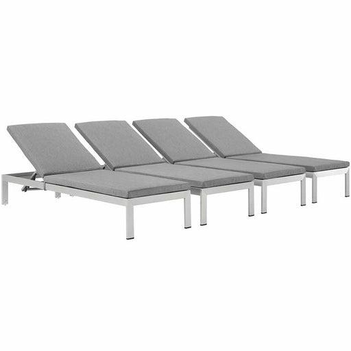 Shore Set of 4 Outdoor Patio Aluminum Chaise with Cushions 2738-SLV-GRY-SET