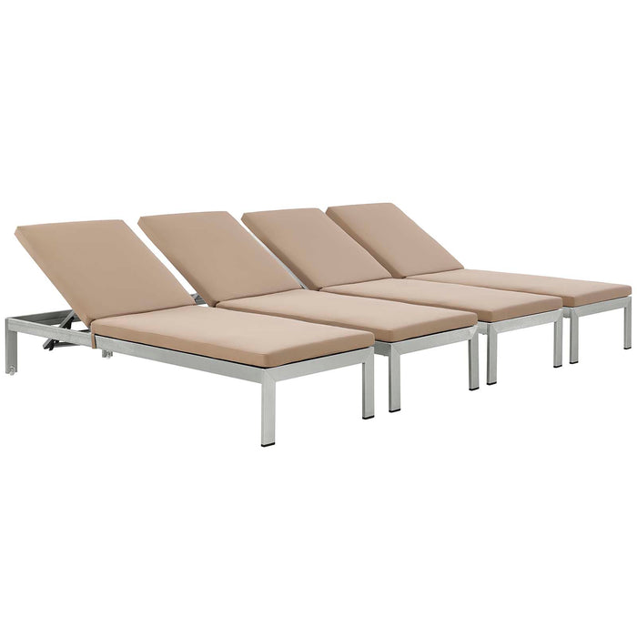 Shore Chaise with Cushions Outdoor Patio Aluminum Set of 4 2738-SLV-MOC-SET