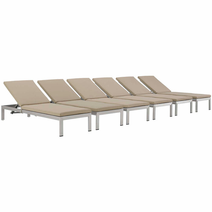 Shore Chaise with Cushions Outdoor Patio Aluminum Set of 6 2739-SLV-BEI-SET