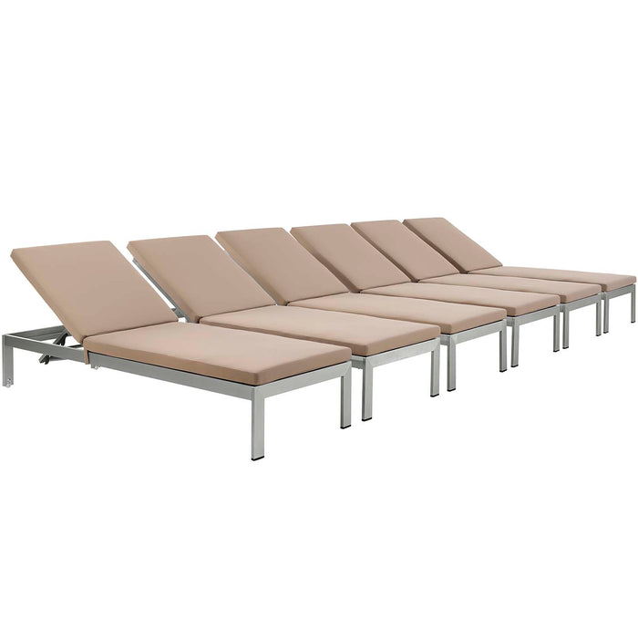 Shore Chaise with Cushions Outdoor Patio Aluminum Set of 6 2739-SLV-MOC-SET