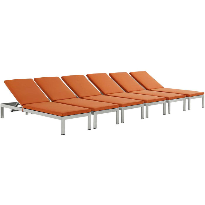 Shore Chaise with Cushions Outdoor Patio Aluminum Set of 6 2739-SLV-ORA-SET