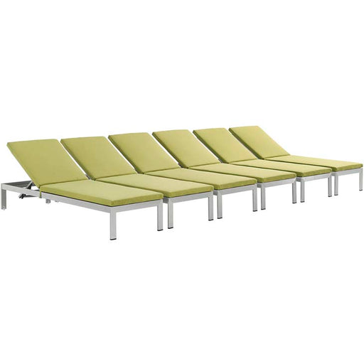 Shore Set of 6 Outdoor Patio Aluminum Chaise with Cushions 2739-SLV-PER-SET