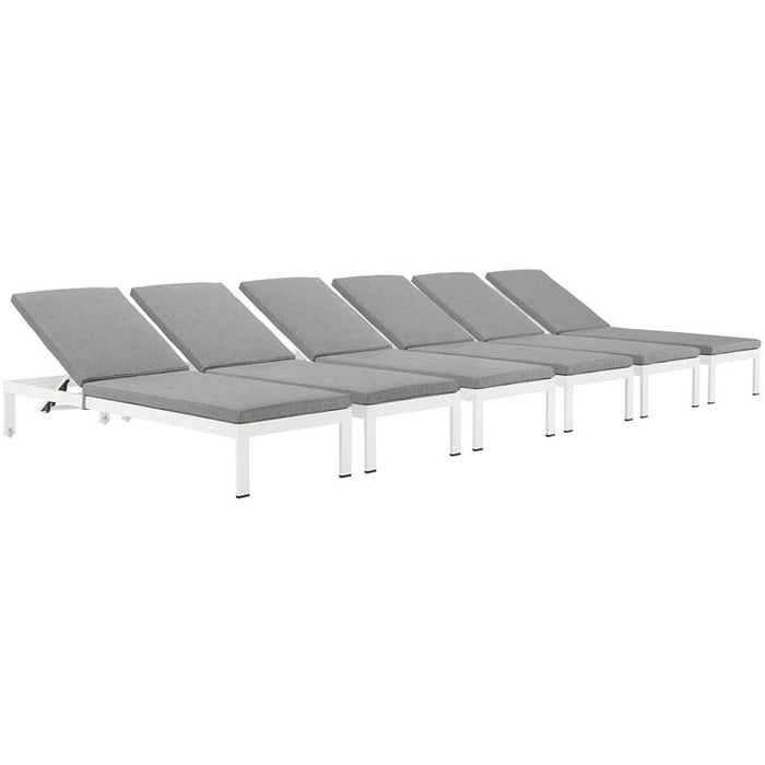 Shore Set of 6 Outdoor Patio Aluminum Chaise with Cushions 2739-WHI-GRY-SET