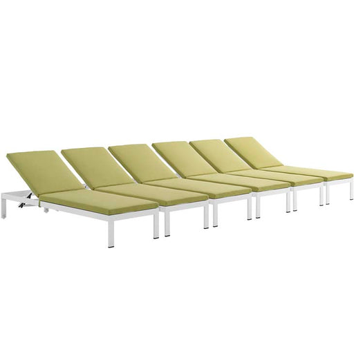 Shore Set of 6 Outdoor Patio Aluminum Chaise with Cushions 2739-WHI-PER-SET