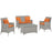 Bridge 4 Piece Outdoor Patio Patio Conversation Set with Pillow Set 2763-LGR-ORA