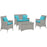 Bridge 4 Piece Outdoor Patio Patio Conversation Set with Pillow Set 2763-LGTRQ