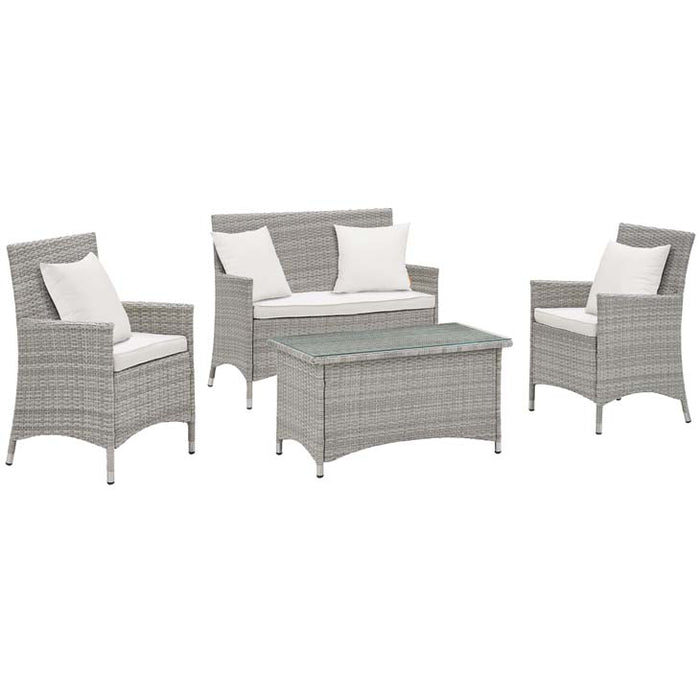 Bridge 4 Piece Outdoor Patio Patio Conversation Set with Pillow Set 2763-LGR-WHI