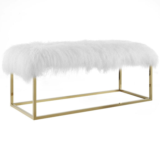 Gaze White Sheepskin Bench 2850-GLD-WHI