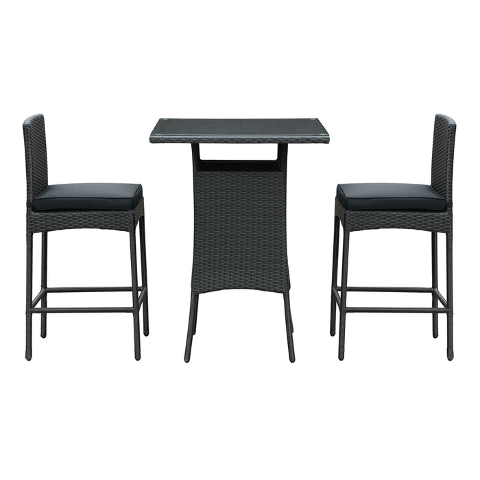 Cerveza 3 Piece Outdoor Patio Pub Set 835-BLK-BLK-SET