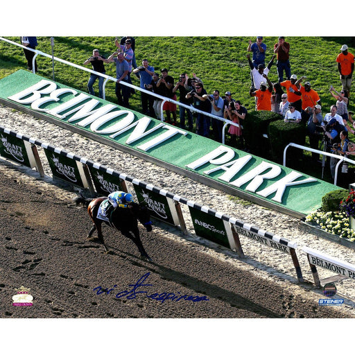 Victor Espinoza Signed American Pharoah Crossing Finish Line 2015 Belmont Stakes 8x10 Photo