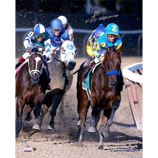 Victor Espinoza Signed American Pharoah Ahead Of The Pack 2015 Belmont Stakes 16x20 Photo