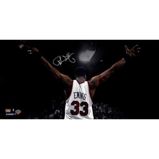 Patrick Ewing Signed Arms Out Facing Crowd 16x32 Photo