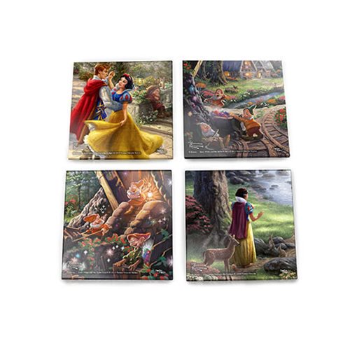 Snow White Thomas Kinkade StarFire Prints Glass Coaster Set 