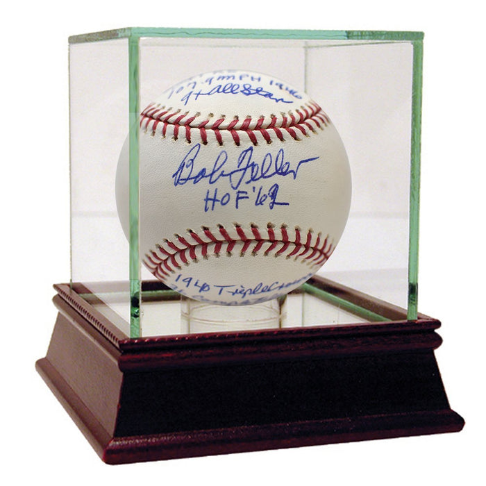 Bob Feller Signed 7 Inscription Stat Baseball (JSA)