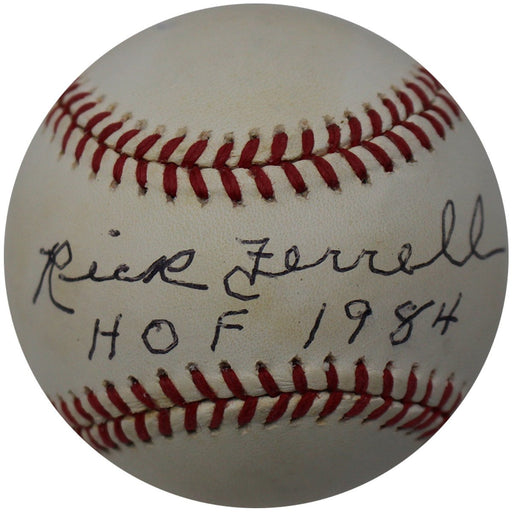 Rick Ferrell Signed ONL White Baseball HOF 1984 Inscription JSA