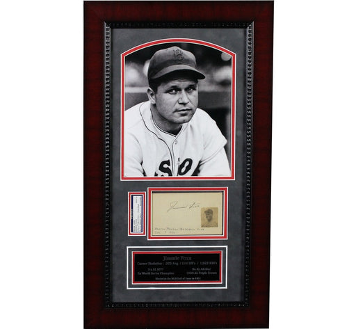 Jimmie Foxx Framed Collage with Signed Index Card - PSA/DNA Graded 9 (13x20 Cherry Frame)