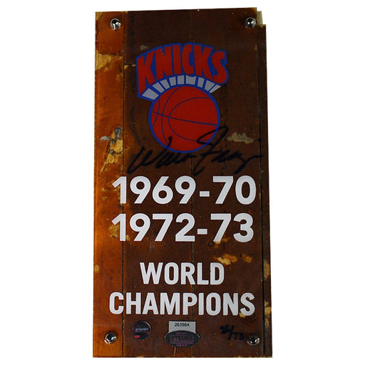 Walter Frazier Signed New York Knicks Authentic 4x8 Piece of 1973 MSG Court w/ Championship Banner Plexi (Signed in Blue) (L/E of 73)