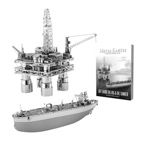 Offshore Oil Rig and Oil Tanker Metal Earth Model Kit Set   